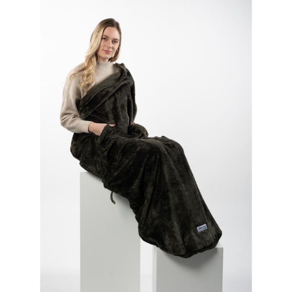 SOFT | Ultrablødt tæppe med fodlomme | Oliven